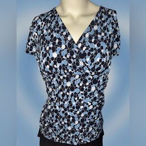 Van Heusen blue & white polka dot blouse Size L
